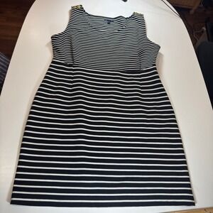 GAP Black White Striped Sleeveless A-Line Dress Gold Button Detail Women Size 20